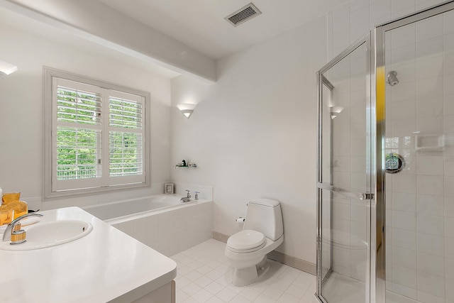 621 Chatfield Rd, New Lenox, IL 60451 - bathroom with a shower stall, a garden tub, tile patterned floors, toilet, and vanity