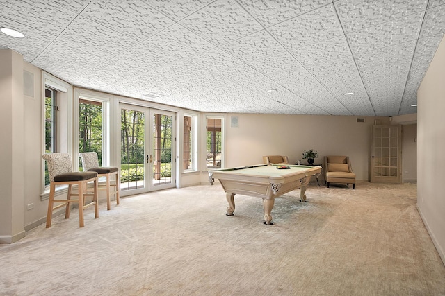 621 Chatfield Rd, New Lenox, IL 60451 - playroom with french doors, pool table, carpet, and baseboards