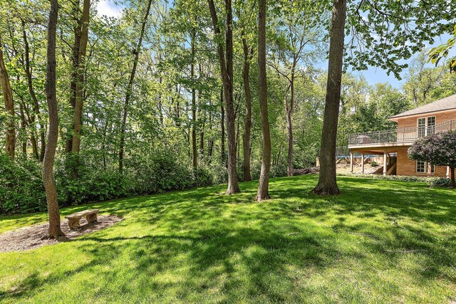 621 Chatfield Rd, New Lenox, IL 60451 - view of green lawn featuring a deck and stairway