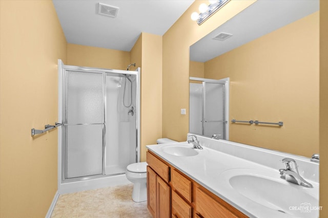 full bathroom with a shower stall, visible vents, and a sink
