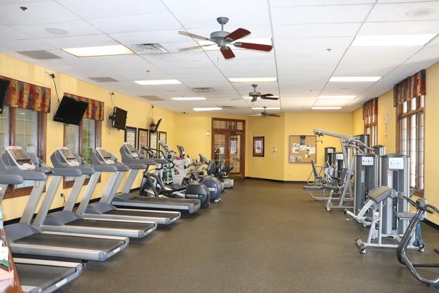 696 S Wellston Ln, Romeoville, IL 60446 - exercise room featuring ceiling fan and a paneled ceiling