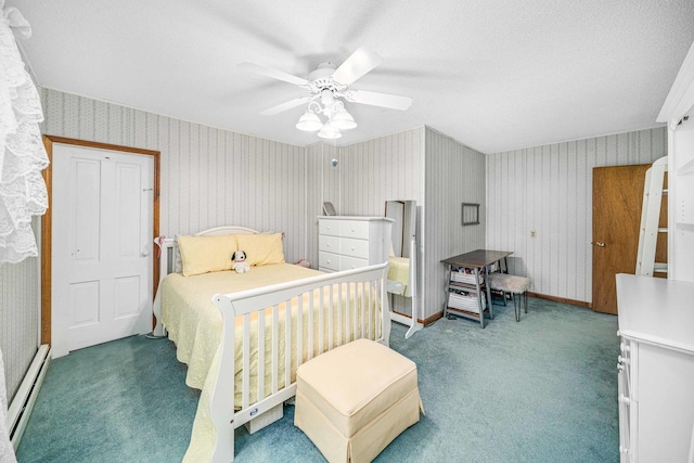 2513 Woods St, West Brooklyn, IL 61378 - bedroom featuring wallpapered walls, carpet, and a baseboard radiator