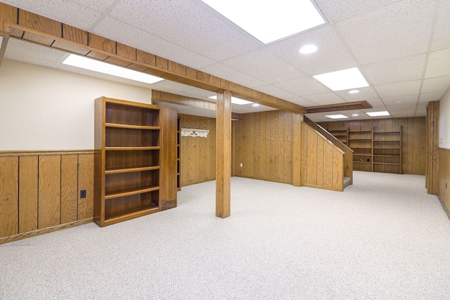 416 E Bauer Rd, Naperville, IL 60563 - finished basement with wood walls, carpet, and a paneled ceiling