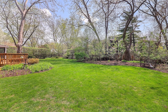 416 E Bauer Rd, Naperville, IL 60563 - view of yard featuring a wooden deck and a fenced backyard