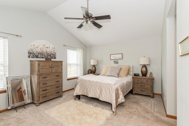 2835 Cattail Ct Unit B, Wauconda, IL 60084 - bedroom featuring vaulted ceiling, baseboards, light carpet, and a ceiling fan
