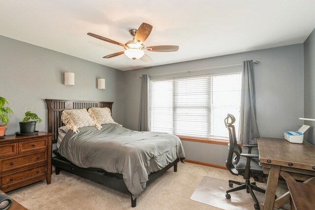 2835 Cattail Ct Unit B, Wauconda, IL 60084 - bedroom featuring light colored carpet, an office area, baseboards, and a ceiling fan