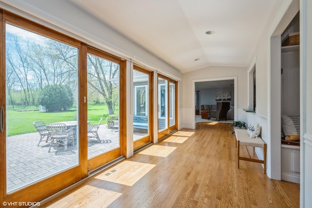 1485 Lexington Rd, Green Oaks, IL 60048 - doorway to outside with vaulted ceiling and light wood-style floors