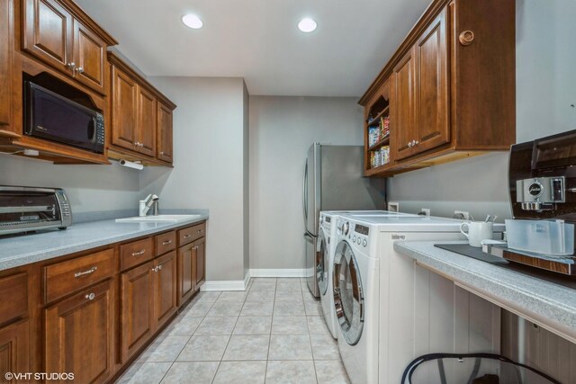 1485 Lexington Rd, Green Oaks, IL 60048 - washroom with light tile patterned flooring, recessed lighting, baseboards, and washer and dryer