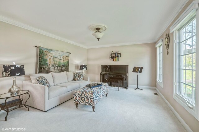 1485 Lexington Rd, Green Oaks, IL 60048 - carpeted living room featuring baseboards and crown molding