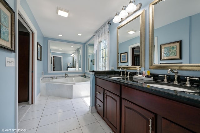 1485 Lexington Rd, Green Oaks, IL 60048 - bathroom with a garden tub, tile patterned flooring, double vanity, and baseboards