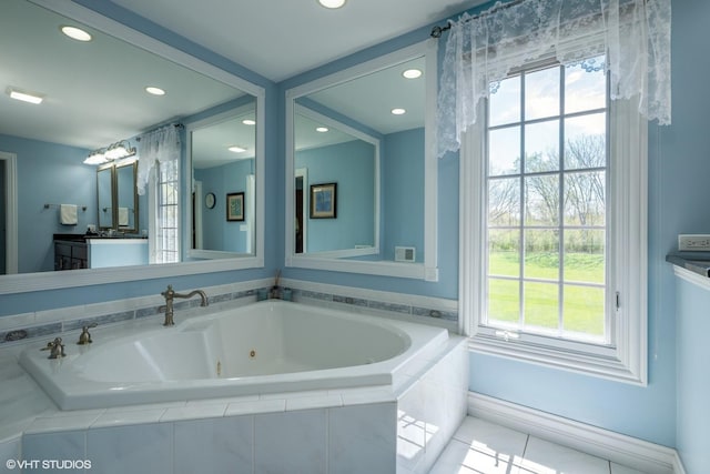 1485 Lexington Rd, Green Oaks, IL 60048 - bathroom with plenty of natural light, a whirlpool tub, recessed lighting, vanity, and tile patterned flooring