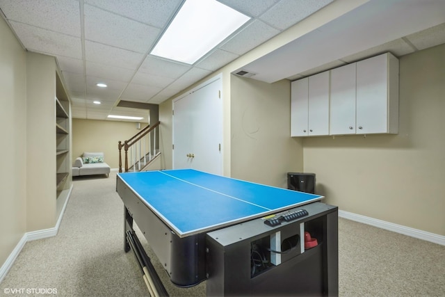 1485 Lexington Rd, Green Oaks, IL 60048 - playroom with light colored carpet, baseboards, a drop ceiling, and recessed lighting
