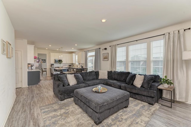 2034 Ingemunson Ln, Yorkville, IL 60560 - living room with light wood-style floors, recessed lighting, and baseboards
