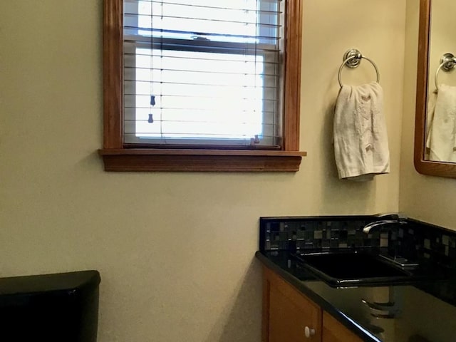 half bathroom with vanity and a wealth of natural light