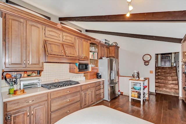 145 Markev Ln, New Lenox, IL 60451 - kitchen with decorative backsplash, a toaster, stainless steel appliances, light countertops, and custom range hood