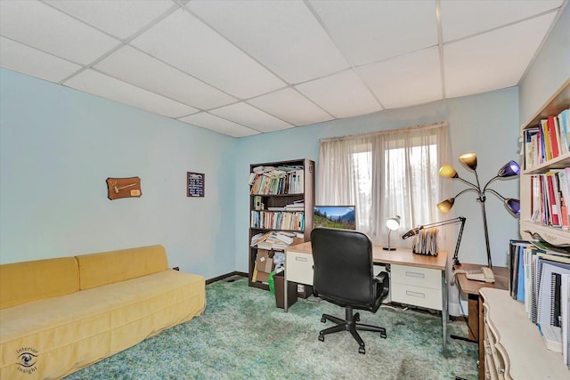 145 Markev Ln, New Lenox, IL 60451 - home office with a paneled ceiling, baseboards, and carpet