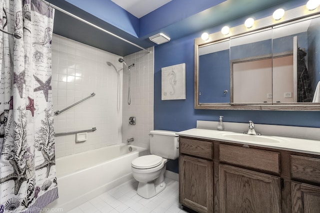 6430 W Belle Plaine Ave Unit 508, Chicago, IL 60634 - bathroom featuring shower / bath combination with curtain, toilet, tile patterned floors, and vanity