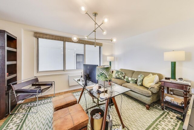 living room featuring a chandelier