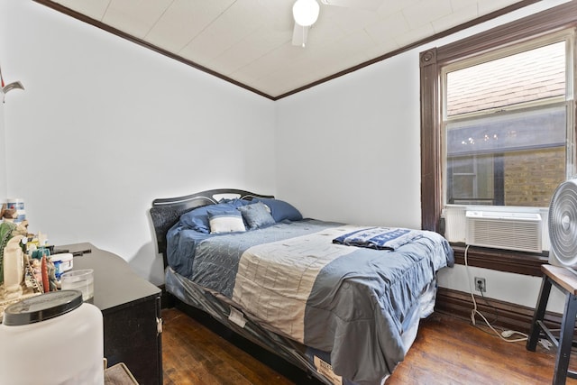 1913 N Kildare Ave, Chicago, IL 60639 - bedroom featuring cooling unit, a ceiling fan, ornamental molding, and hardwood / wood-style floors
