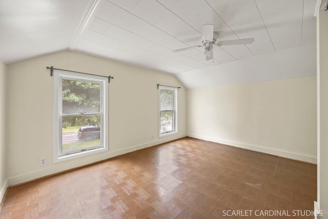301 S Shabbona Rd, Shabbona, IL 60550 - bonus room featuring vaulted ceiling, plenty of natural light, baseboards, and a ceiling fan