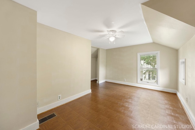301 S Shabbona Rd, Shabbona, IL 60550 - unfurnished room featuring a ceiling fan, baseboards, and lofted ceiling