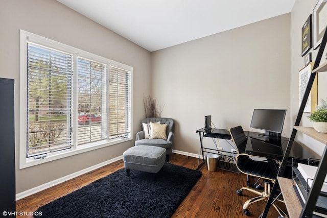 office featuring wood finished floors and baseboards