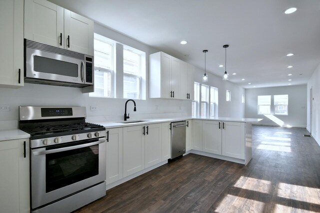 1405 S Central Ave, Cicero, IL 60804 - kitchen with open floor plan, light countertops, stainless steel appliances, a sink, and a peninsula