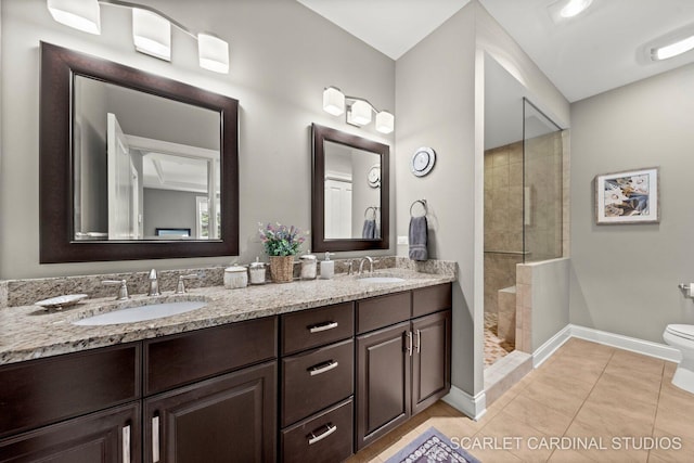 2793 Nicole Cir, Aurora, IL 60502 - full bathroom with double vanity, baseboards, walk in shower, and a sink