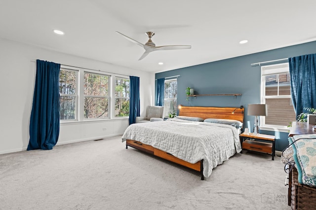 522 Superior St, Vernon Hills, IL 60061 - bedroom with visible vents, baseboards, ceiling fan, recessed lighting, and carpet flooring