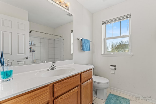 522 Superior St, Vernon Hills, IL 60061 - full bathroom with vanity, baseboards, tile patterned flooring, walk in shower, and toilet