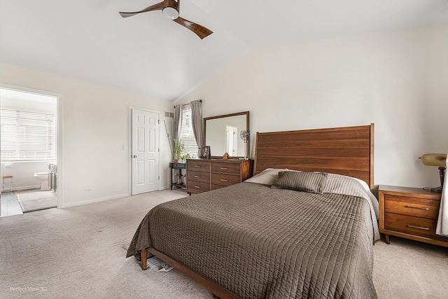 1704 Walnut Park Ln, Aurora, IL 60504 - bedroom featuring light carpet, multiple windows, vaulted ceiling, baseboards, and ensuite bathroom