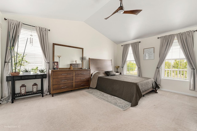 1704 Walnut Park Ln, Aurora, IL 60504 - bedroom with light carpet, lofted ceiling, a ceiling fan, and baseboards