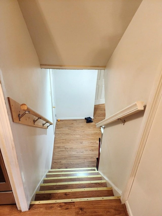 stairway featuring wood finished floors
