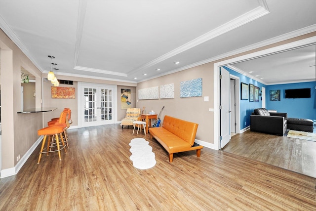 472 Lakewood Blvd, Park Forest, IL 60466 - sitting room featuring baseboards, french doors, wood finished floors, and a raised ceiling