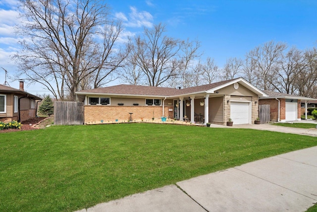 472 Lakewood Blvd, Park Forest, IL 60466 - ranch-style home featuring an attached garage, a front lawn, brick siding, and concrete driveway