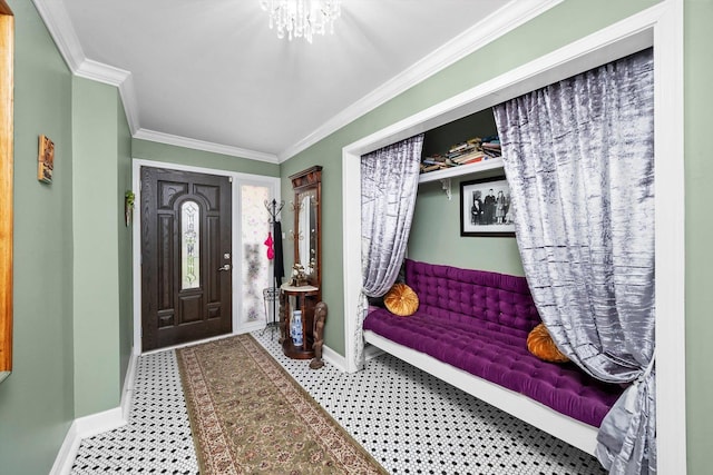 472 Lakewood Blvd, Park Forest, IL 60466 - interior space featuring baseboards, a notable chandelier, and crown molding