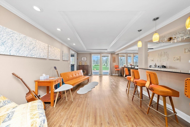 472 Lakewood Blvd, Park Forest, IL 60466 - living area featuring crown molding, wood finished floors, a tray ceiling, and recessed lighting