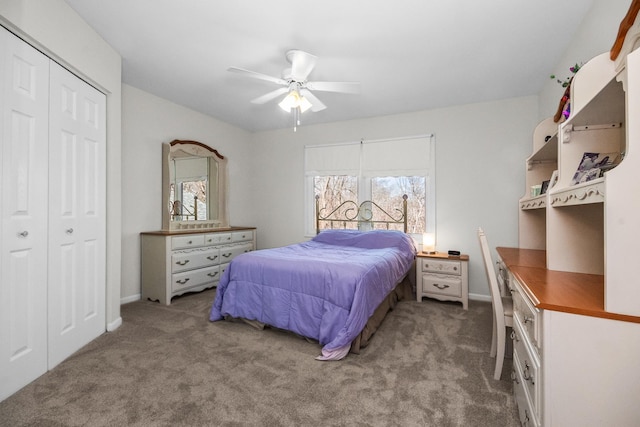 bedroom featuring carpet flooring, multiple windows, and a closet