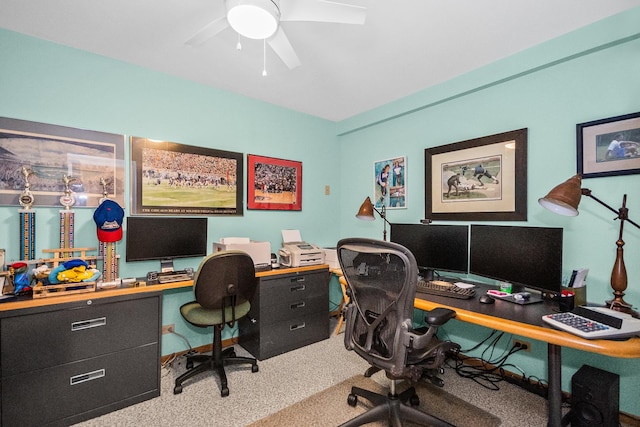 office area featuring a ceiling fan