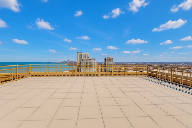 view of patio / terrace featuring a water view