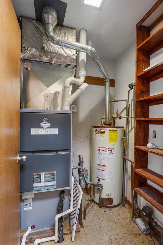 utility room with water heater