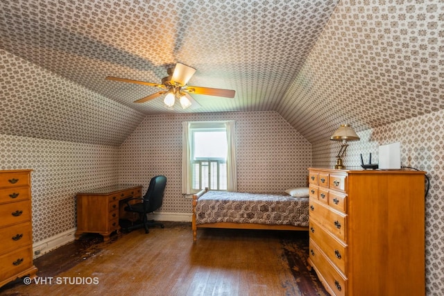 940 W Main St, Saint Charles, IL 60174 - bedroom featuring hardwood / wood-style flooring, lofted ceiling, baseboards, and wallpapered walls