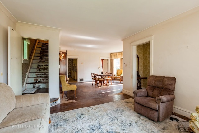 940 W Main St, Saint Charles, IL 60174 - living room featuring stairs, wood finished floors, and baseboards