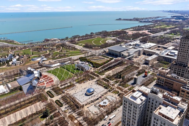 drone / aerial view featuring a water view