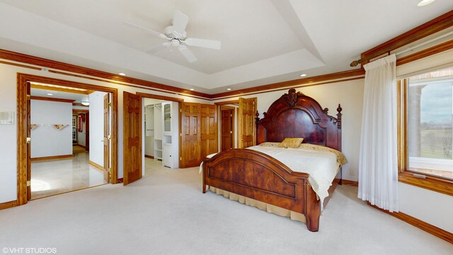 1611 Burr Oak Dr, Libertyville, IL 60048 - bedroom featuring carpet, recessed lighting, baseboards, ornamental molding, and a ceiling fan