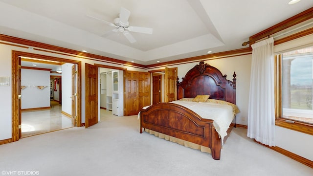 bedroom with baseboards, recessed lighting, and carpet floors