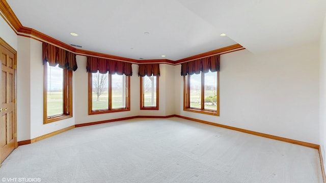 empty room with a healthy amount of sunlight, light colored carpet, and baseboards