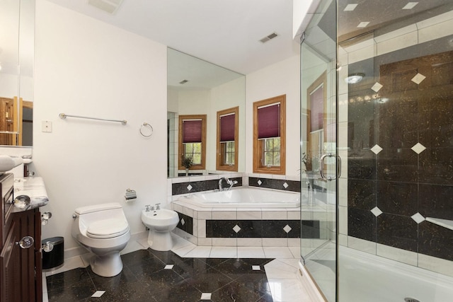 1020 Evergreen Dr, Lake Forest, IL 60045 - bathroom featuring toilet, a garden tub, a bidet, vanity, and a shower stall