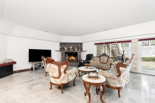 1020 Evergreen Dr, Lake Forest, IL 60045 - living area featuring a warm lit fireplace