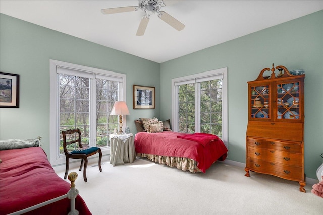bedroom featuring carpet floors and ceiling fan